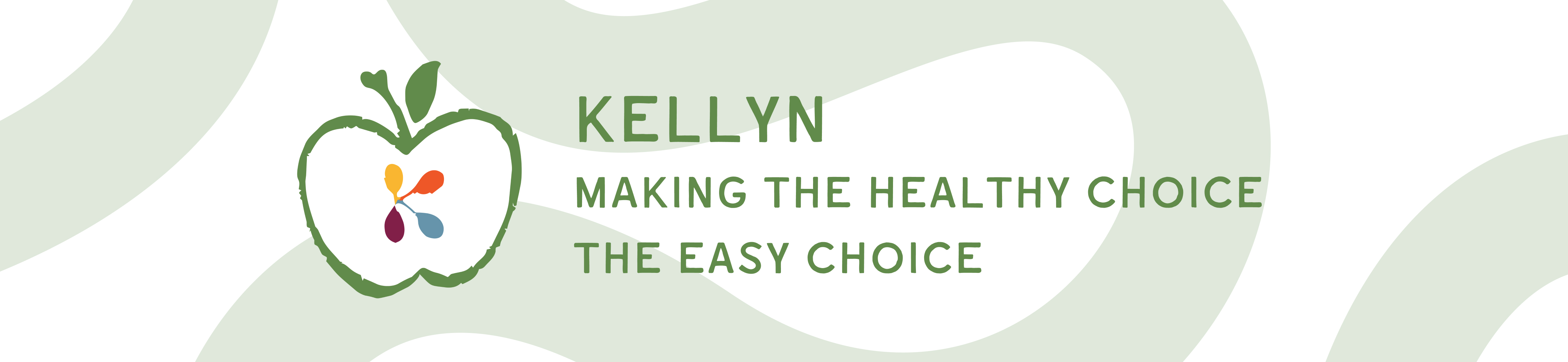 Kellyn logo - a green apple with four different colored seeds in the shape of k in the middle
